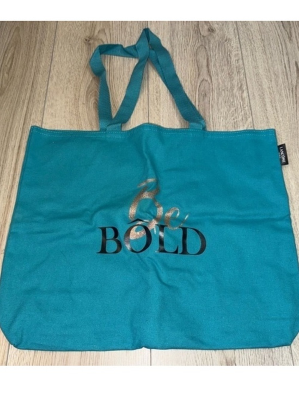 Lancome Teal Canvas Tote with 'Be Bold' Print bag